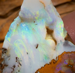 100.2cts - Australian Boulder Opal Rough Preform. Natural Split - Opal Whisperers