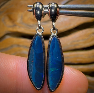 🔨 AUCTION 🔨 Sterling Silver - Australian Boulder Opal Doublet Drop Stud Earrings