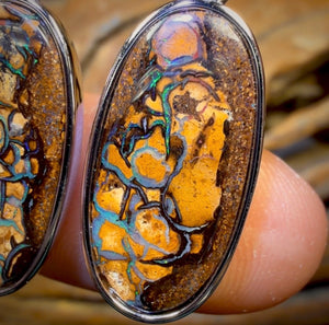 Sterling Silver - Solid Queensland Boulder Opal Earrings