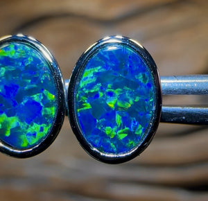 14k White Gold - Classic Queensland Boulder Doublet Earrings - Opal Whisperers