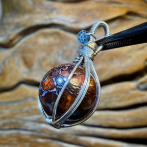 TGIF Sterling Silver - Yowah Nut Opal Bead Pendant with Blue Topaz