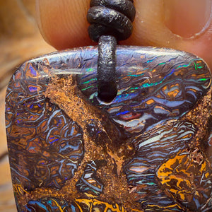 31 x 27mm - Wow Pattern Drilled Tribal Queensland Boulder Opal Necklace