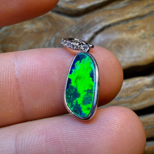 14k White Gold - Green Hornet Queensland Boulder Opal Doublet Pendant
