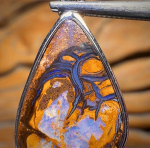 Sterling Silver - Solid Tribal Boulder Opal Pendant UNISEX