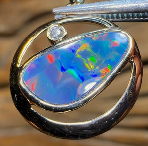 14k Gold - Queensland Boulder Doublet Opal Pendant with Diamond - Opal Whisperers
