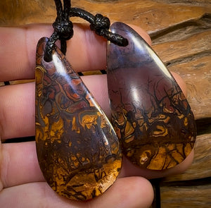 Large Drilled Boulder Opal Pendant Pair w/ Eco Friendly Vegan Cords