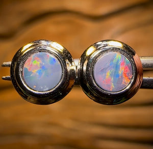 Sterling Silver - Australian Boulder Opal Doublet Stud Earrings Red/Multi. Bulk Listing
