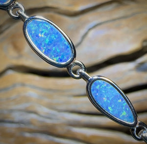 Sterling Silver - Australian Boulder Doublet Opal Bracelet