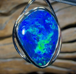 14k White Gold - TOP Australian Boulder Opal Doublet Pendant Large Size - Opal Whisperers
