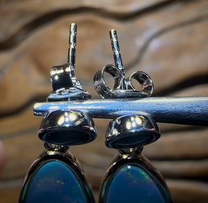 Sterling Silver - Unique One Off Australian Boulder Opal Doublet Drop Stud Earrings