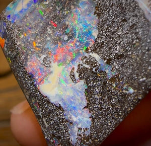 57.4cts - Australian Boulder Seam Opal Specimen Polished Electric Multicolour Bargain - Opal Whisperers