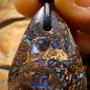 Half Price Card! 29 x 24mm - Drilled Tribal Queensland Boulder Opal Necklace