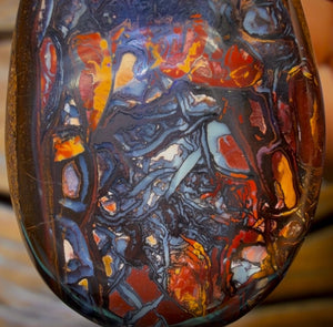 40 x 24mm - “Flames surround it” Drilled Boulder Opal Pendant w/ Eco Friendly Vegan Cord