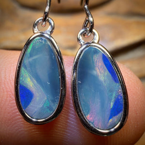 Sterling Silver - Australian Boulder Opal Doublet Hook Earrings