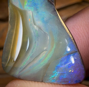 57.5cts - “Sleeping Vesuvius” Queensland Boulder Seam Opal from Winton Picture Stone - Opal Whisperers