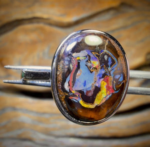 Sterling Silver - Solid Tribal Boulder Opal Ring