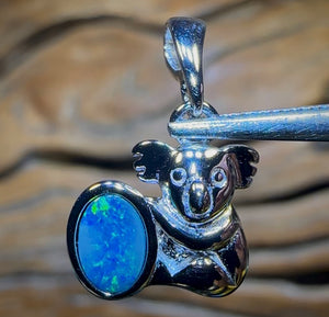 Sterling Silver - Blue/Green Boulder Opal Doublet Koala Pendant. Multiple Available - Opal Whisperers
