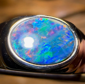 Sterling Silver - UNISEX Queensland Boulder Opal Doublet Ring Solid Style with Red