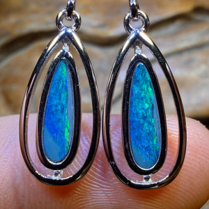Sterling Silver - Australian Boulder Opal Doublet Drop Stud Earrings