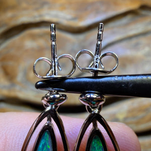Sterling Silver - Australian Boulder Opal Doublet Drop Stud Earrings
