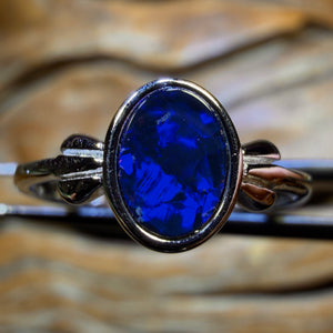 TGIF Deep Blue Bargain Sterling Silver - Queensland Boulder Opal Doublet Ring