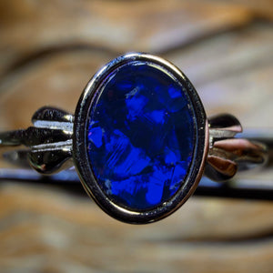 TGIF Deep Blue Bargain Sterling Silver - Queensland Boulder Opal Doublet Ring