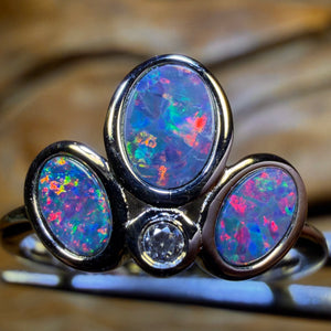 TGIF Sterling Silver - “Triples” Queensland Boulder Opal Doublet Ring Red Multi