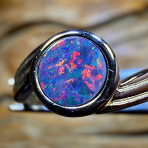 TGIF Top Red Sterling Silver - Round Swept Shank Queensland Boulder Opal Doublet Ring