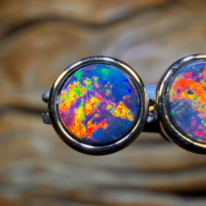 TGIF 14k Gold - Unisex Australian Boulder Opal Doublet Stud Earrings Top Red Multi