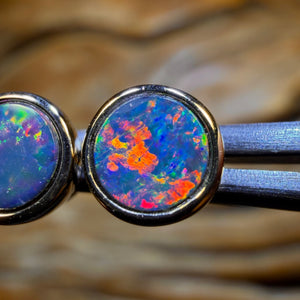 TGIF 14k Gold - Unisex Australian Boulder Opal Doublet Stud Earrings Top Red Multi