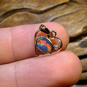 TGIF 14k Gold - “Sweetheart” Queensland Boulder Opal Doublet and Diamond Pendant Fire Red