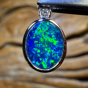 TGIF 14k White Gold - Queensland Boulder Opal Doublet & Diamond Pendant