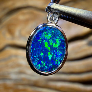 TGIF 14k White Gold - Queensland Boulder Opal Doublet & Diamond Pendant