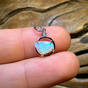TGIF 14k White Gold - Solid South Australian Crystal Opal Pendant With Diamond