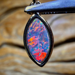 Sterling Silver - Queensland Boulder Opal Doublet Pendant RED