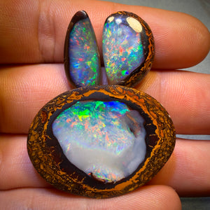 Opal Whisperer’s SET IN STONE INVESTMENT - 105.2cts - TOP Yowah Nut Crystal Centre Opal Trio. Featured on “Outback Opal Hunters”!