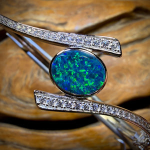 Sterling Silver - Australian Boulder Doublet Opal Bracelet