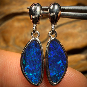 Sterling Silver - Australian Boulder Opal Doublet Drop Stud Earrings