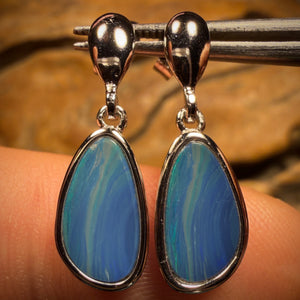 Sterling Silver - Australian Boulder Opal Doublet Drop Stud Earrings