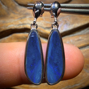 Sterling Silver - Australian Boulder Opal Doublet Drop Stud Earrings
