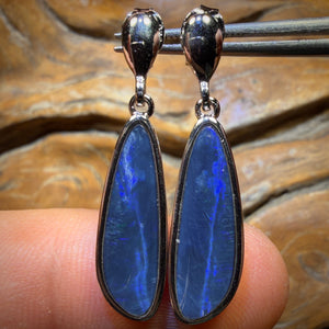Sterling Silver - Australian Boulder Opal Doublet Drop Stud Earrings