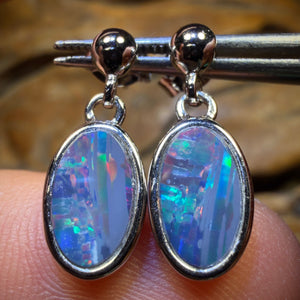 Sterling Silver - Australian Boulder Opal Doublet Drop Stud Earrings