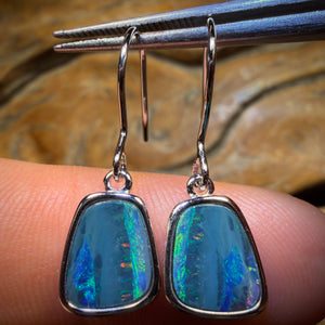 Sterling Silver - Australian Boulder Opal Doublet Hook Earrings