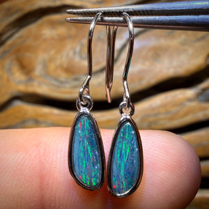 Sterling Silver - Australian Boulder Opal Doublet Hook Earrings