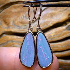 Sterling Silver - Australian Boulder Opal Doublet Hook Earrings Red / Multi. BULK LISTING