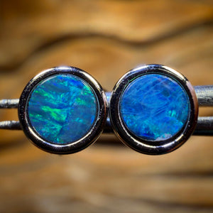 Sterling Silver - Australian Boulder Opal Doublet Stud Earrings