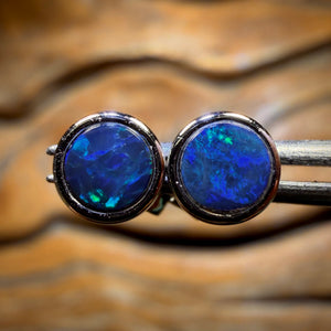 Sterling Silver - Australian Boulder Opal Doublet Stud Earrings