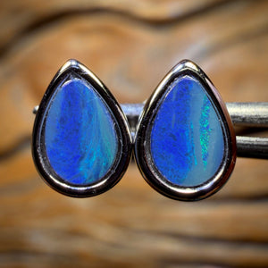 Sterling Silver - Australian Boulder Opal Doublet Stud Earrings