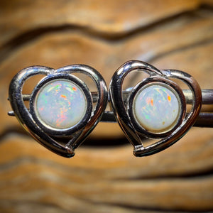 Sterling Silver - Large Solid South Australian White Opal Stud Earrings