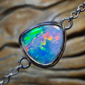 Sterling Silver - Lightning Ridge Doublet Opal Bracelet